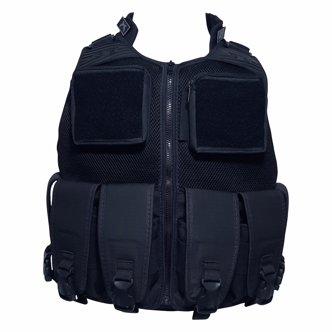 Capa Tática Em Aerado C/ 6 Bolsos + Bolso Frontal C/ Fechamento Em Zíper