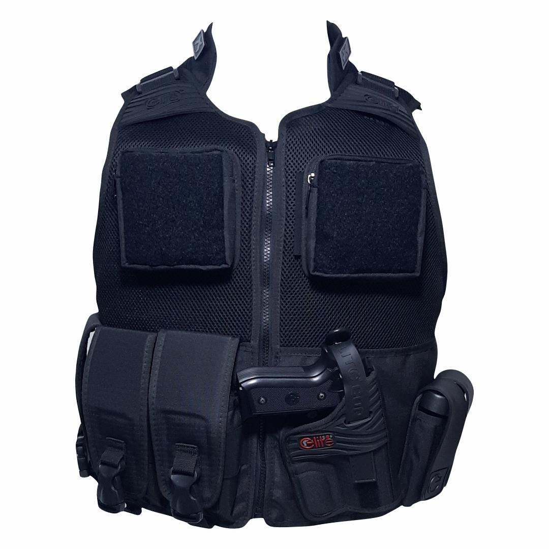 Capa Tática Em Aerado C/ 3 Bolsos + Coldre + Bolso Frontal C/ Zíper